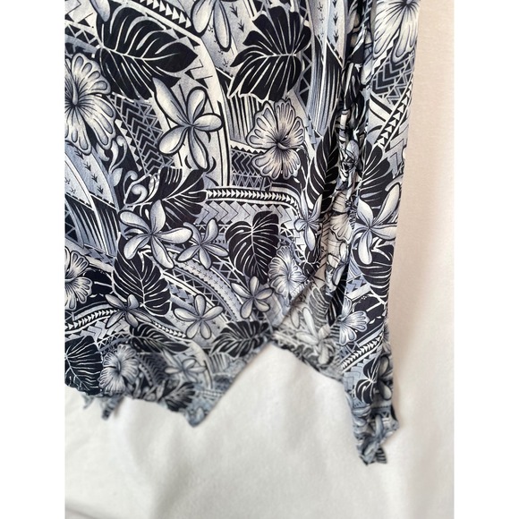 Makai Beach Hawaii Sharkbite Dress Womens XL Black White Tropical Rayon V-Neck - Picture 6 of 8